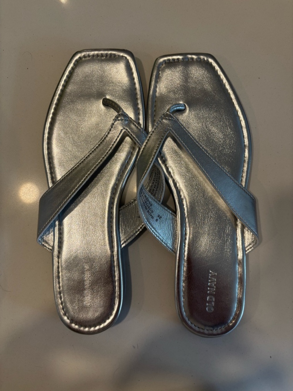 Old Navy Silver Metallic Square-Toe Thong Sandals